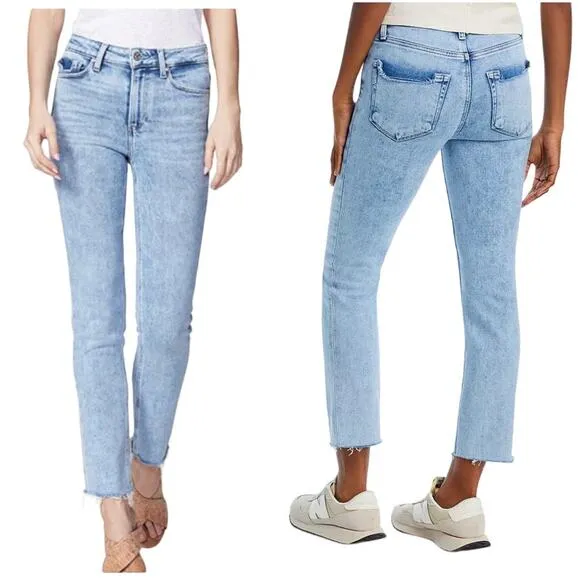 Paige Hoxton Slim Crop Jeans Size 26 Raw Hem Light Blue Wash 5 Pocket Mid-Rise - Image 2