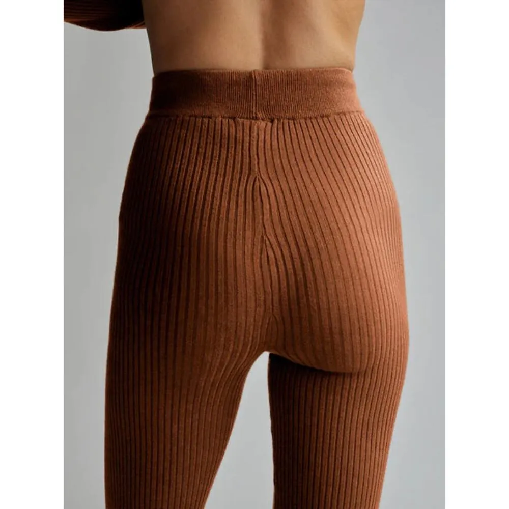 NWT Varley Mocado Rib Knit Legging Tortoise Shell Brown Soft $118 Warm S Cocoa - Image 3