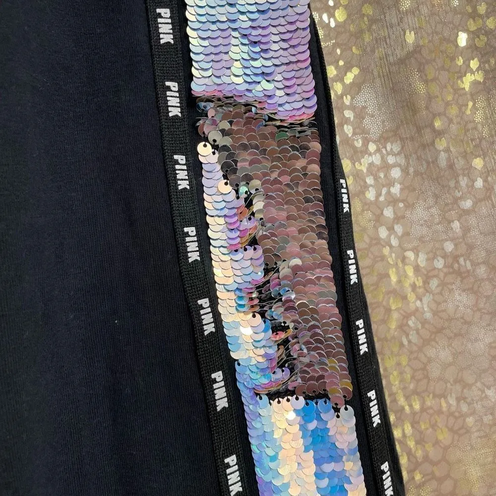 PINK Victoria’s Secret Mermaid Flip Sequin Bling Black Yoga Leggings, Medium - Image 5