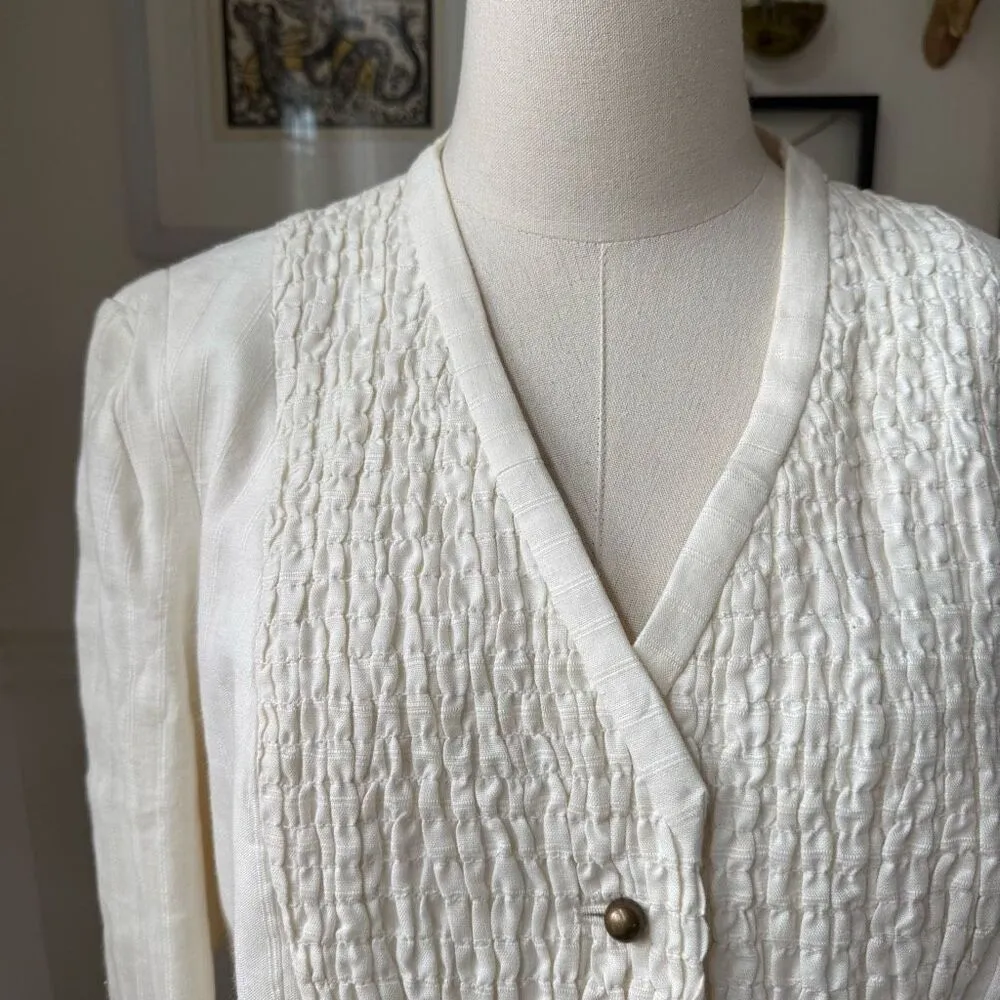 J Peterman 100% Linen Ivory Button Front Blazer Jacket 16￼ White - Image 3