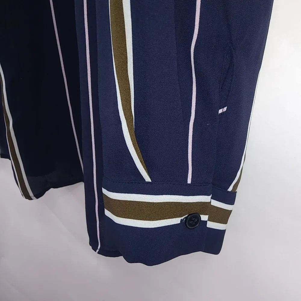 Premise 3X Navy Stripe Pocketed Collared Top Plus Workwear - Image 2