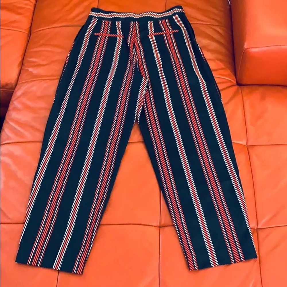 Zara Basic navy/red/white striped pleated pants. - Image 2
