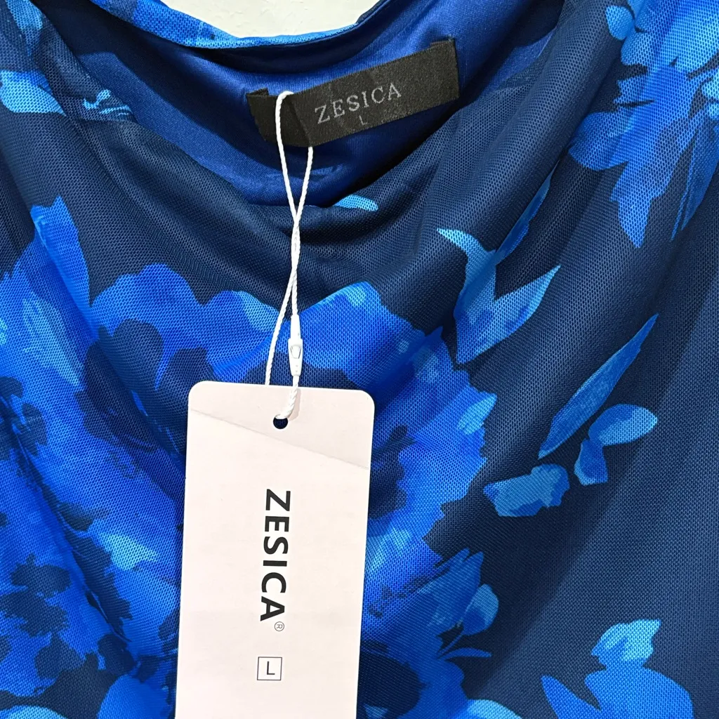 ZESICA Blue Floral Bodycon Dress Size L Size L - Image 2