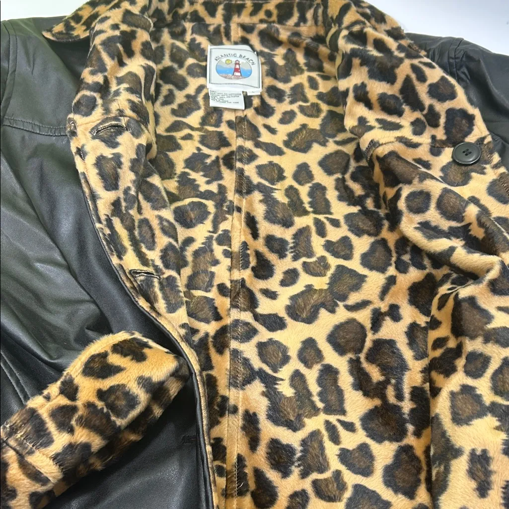 Leopard Print Lined Black Bomber Jacket Size L - Image 10