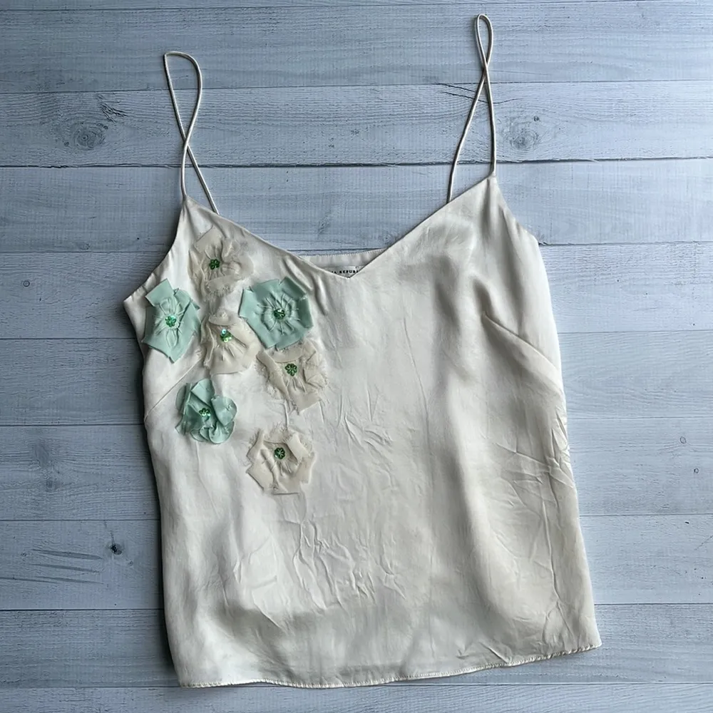 100% Silk Floral Spaghetti Strap Tank Top S - Image 6
