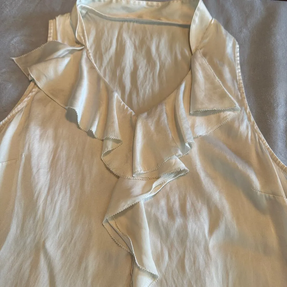 Ivory Silk Tank Sleeveless Blouse ruffled neckline pirate sz S romantic feminine - Image 3