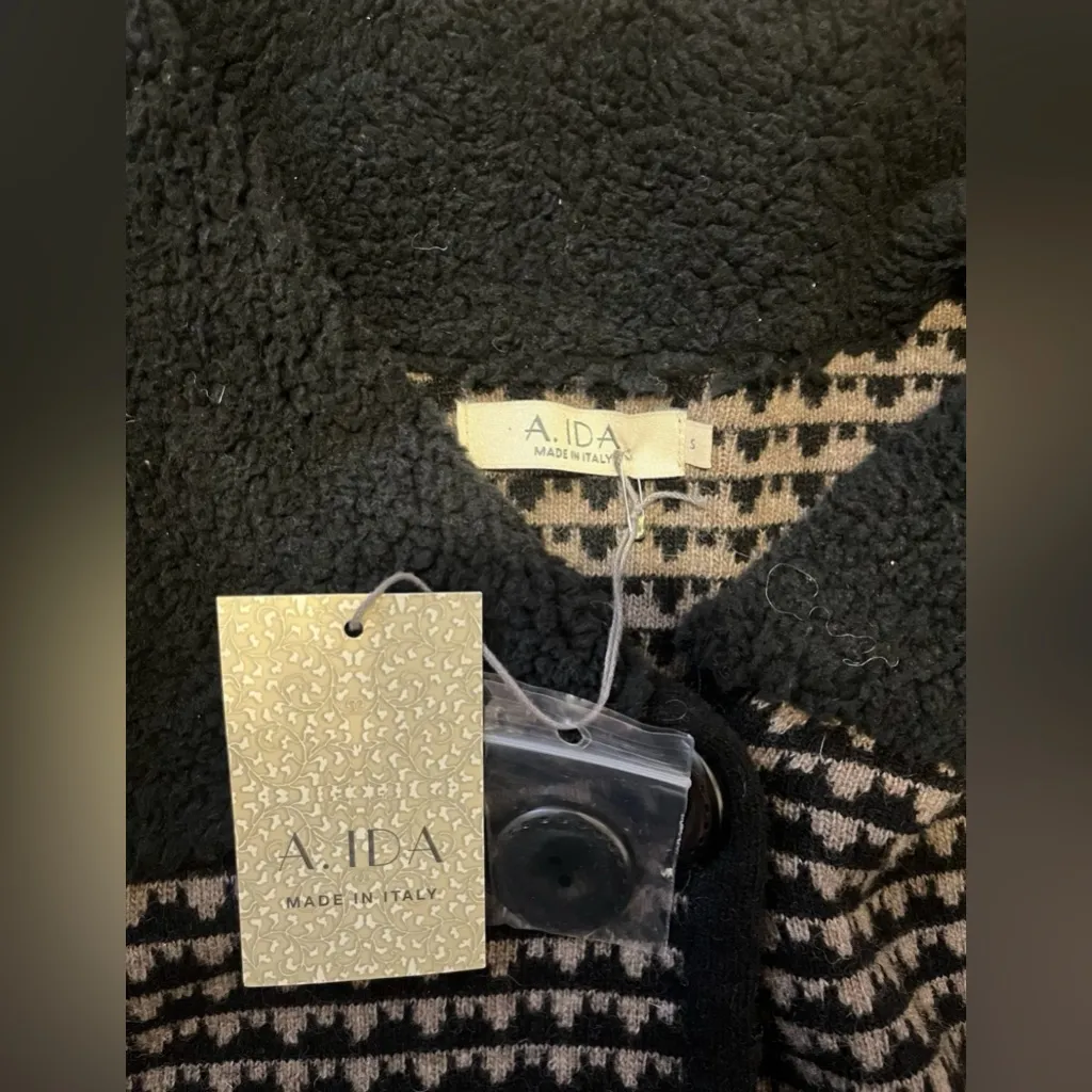 A. Ida Sweater Jacket Womens Wool Blend Single Button Made In Italy Size S NWT Black - Image 5