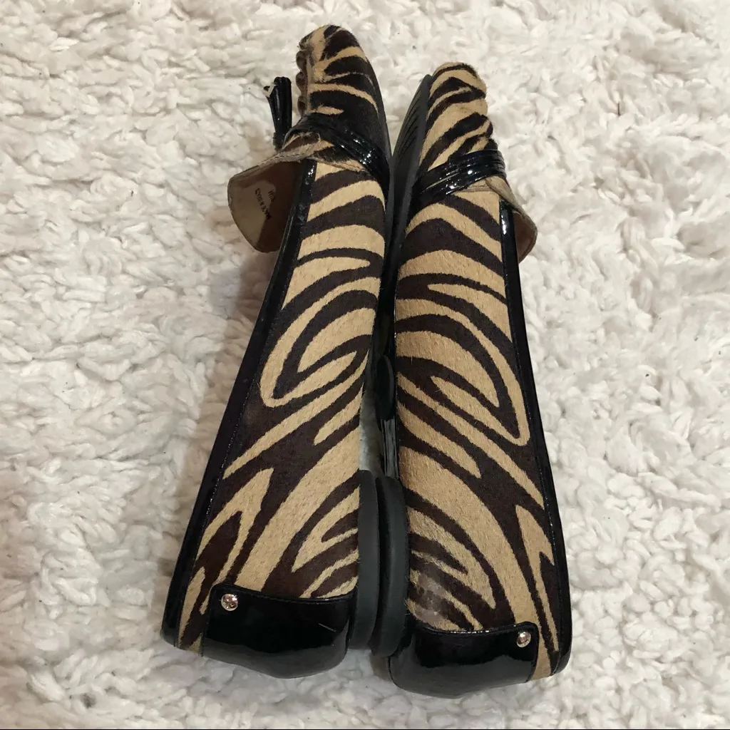 Kate Spade Zebra Tiger Print Tassel Loafers‎ Beige 8.5 - Image 6