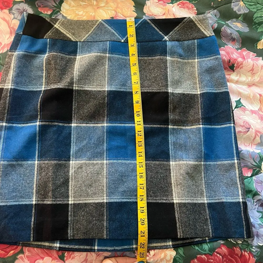 Talbots  Wool Blend Blue Gray Black Buffalo Plaid Straight Skirt NWT Size 16 - Image 7