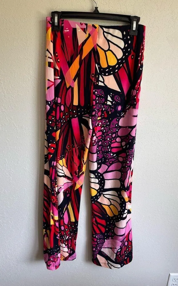 Joseph Ribkoff Red Pink Butterfly Print Flare Pull On Pants Womens 8 Maximalist - Image 4