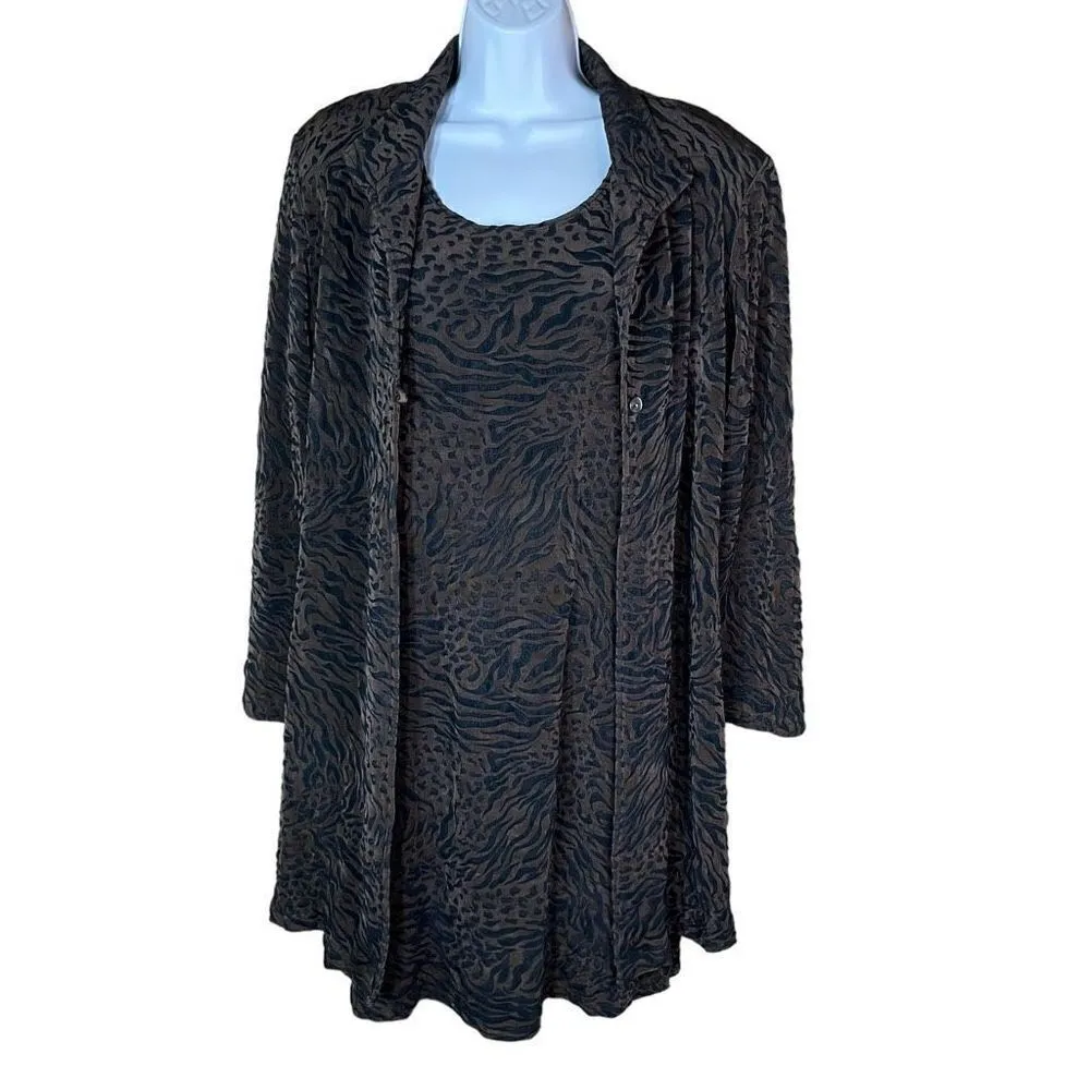 Vintage Rabbit Rabbit Designs Animal Print Cardigan and Dress Size 12P Brown - Image 3