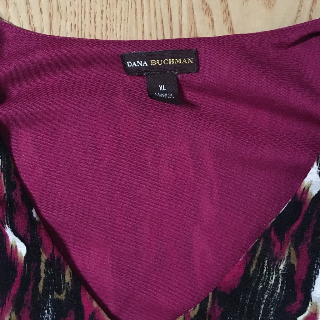 Womens Dana Buchman Burgundy Black Animal Print Long Sleeve Blouse Size XL - Image 3