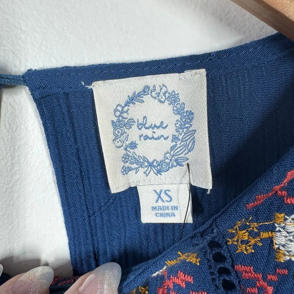 Blue Rain Dress Women Size XS NWT Blue Floral Embroidery Boho Spring Western - Image 9