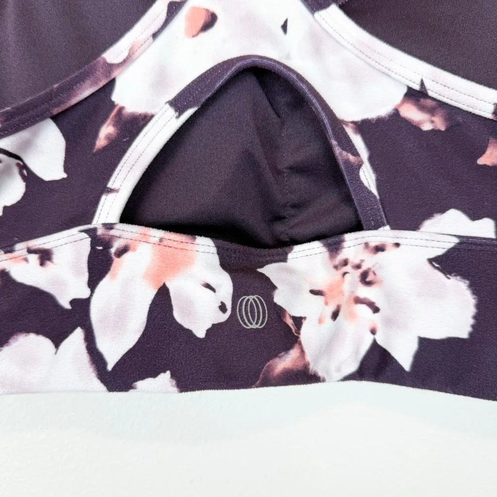 Balance Collection Burgundy Floral Strappy Padded Sports Bra Athletic Crop Top - Image 4