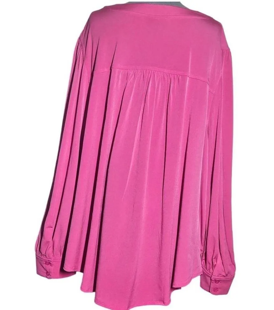 Lane Bryant Pink Peasant Smocked V Neck Long Sleeve Matte Jersey Blouse 26/28 - Image 5
