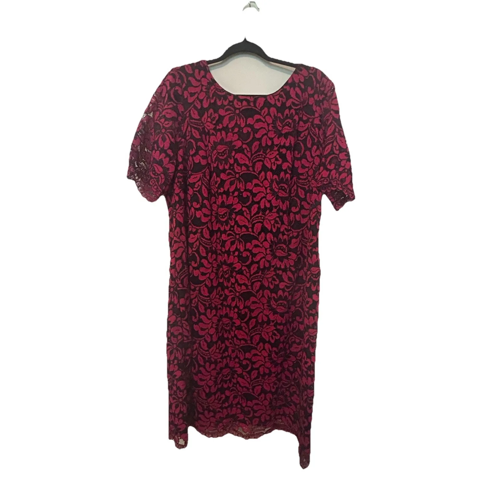 MADISON LEIGH RED & BLACK SHORT SLEEVE LACE KNEE LENGTH SHEATH DRESS - SZ 16W - Image 2