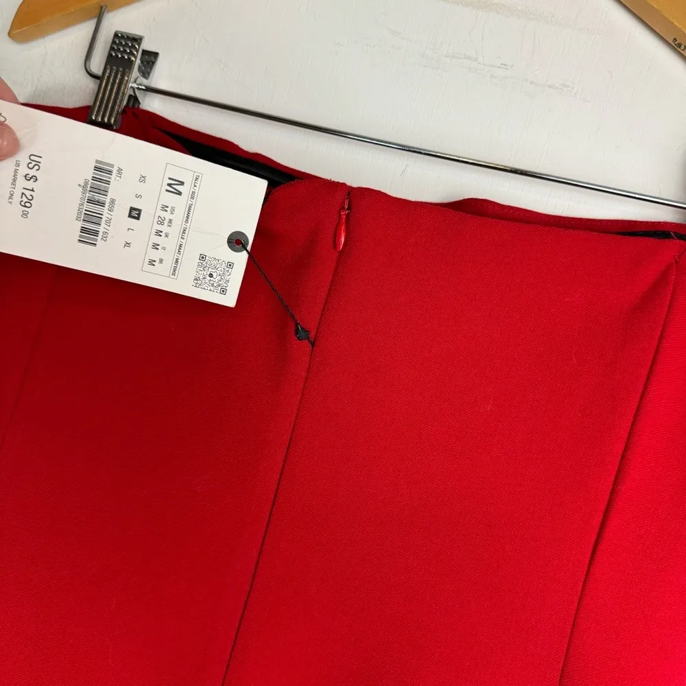 NWT ZARA Red Strapless Midi Dress Sz Medium Flap Pockets Buttons - Image 13