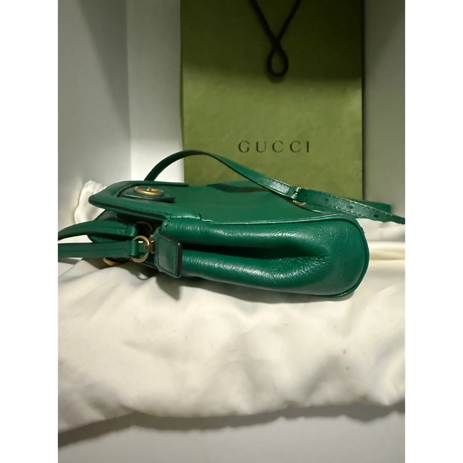 $2316 Gucci Marmot Rebelle Feline Bag Small - Emerald Green - Image 5
