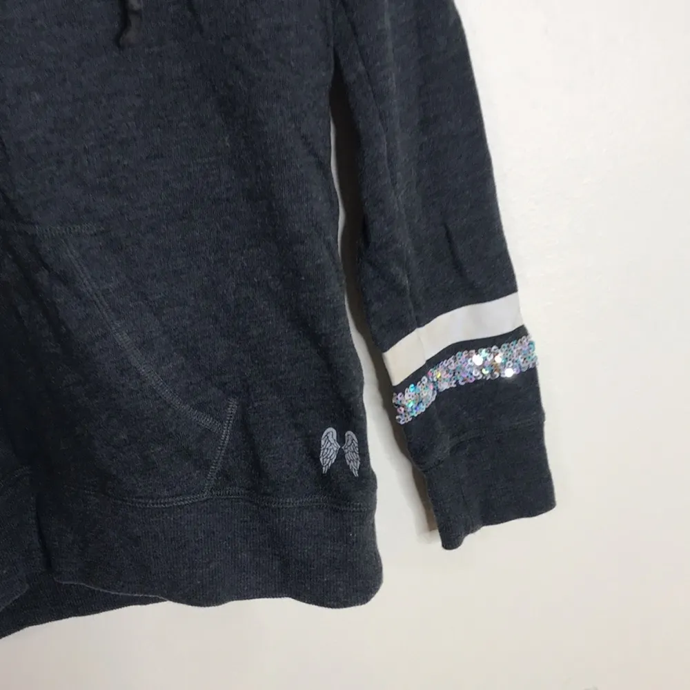 Victoria's Secret LOVE Bling Sleeves Grey Pullover Hoodie Size XS - Image 5