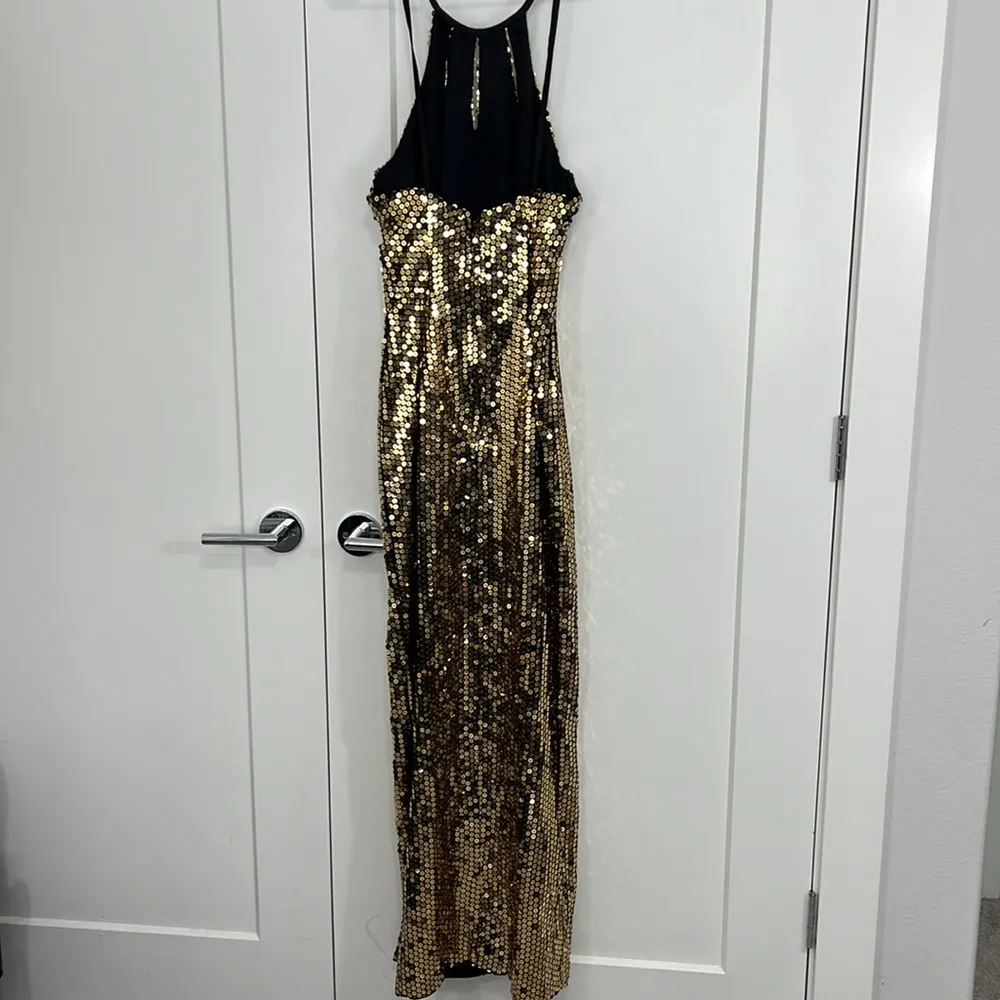 Vintage Nadine Size 9 Gold Sequin Formal Halter Neck Backless Dress - Image 9