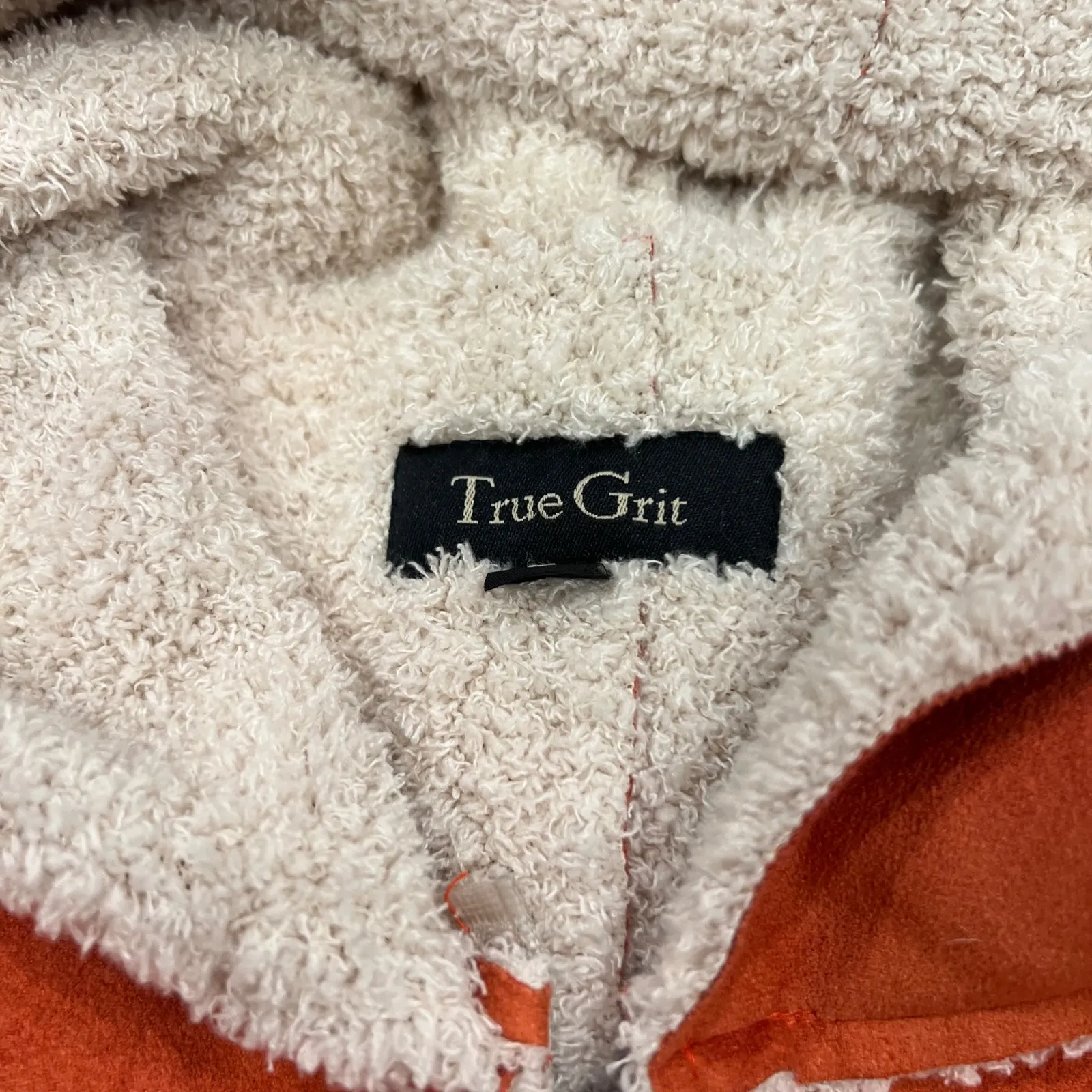 True Grit Faux Suede Sherpa Lined Hooded Bomber Jacket Orange Size L - Image 2