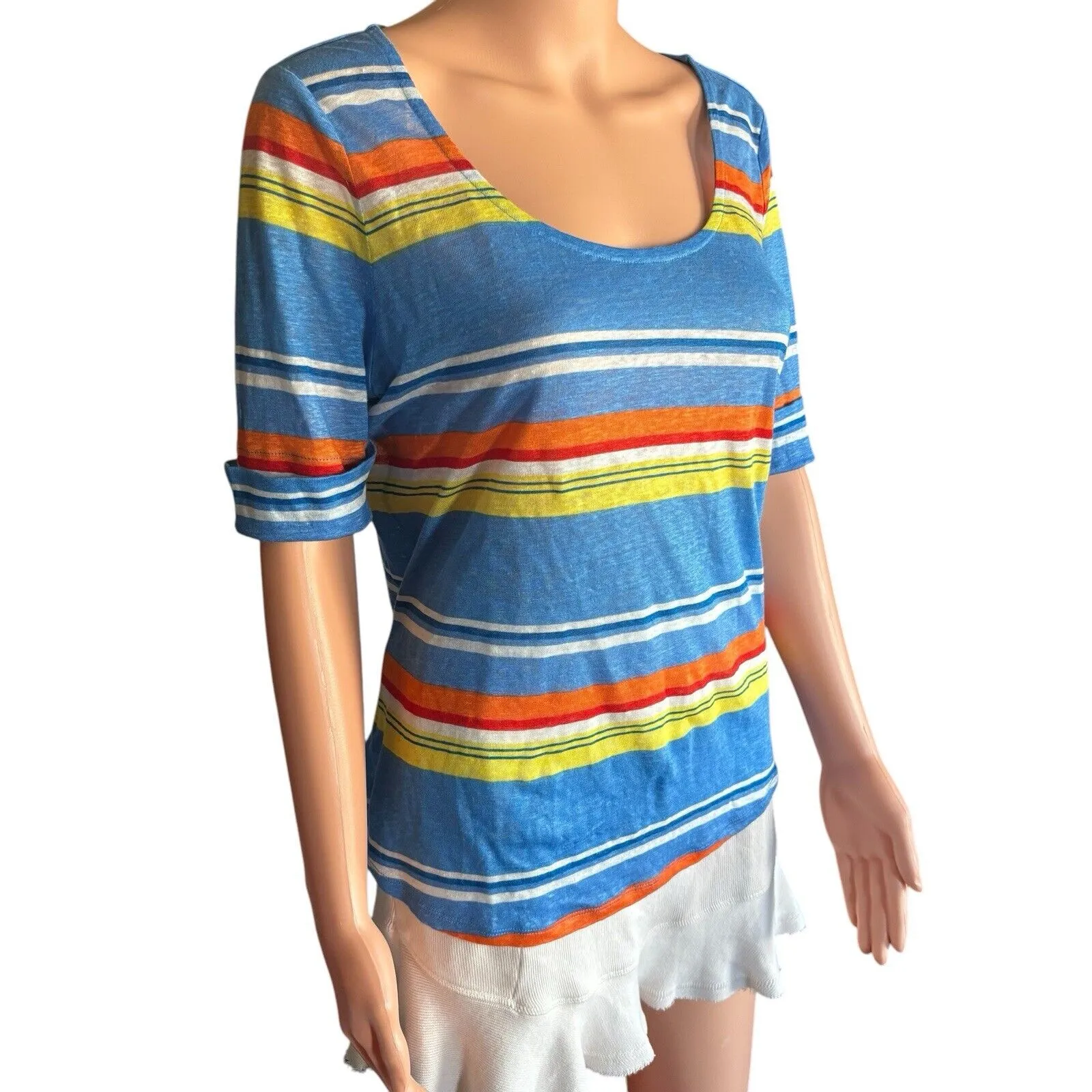 Ralph Lauren Size S Women’s Multicolor Striped 100% Linen Knit Top Travel Resort - Image 3