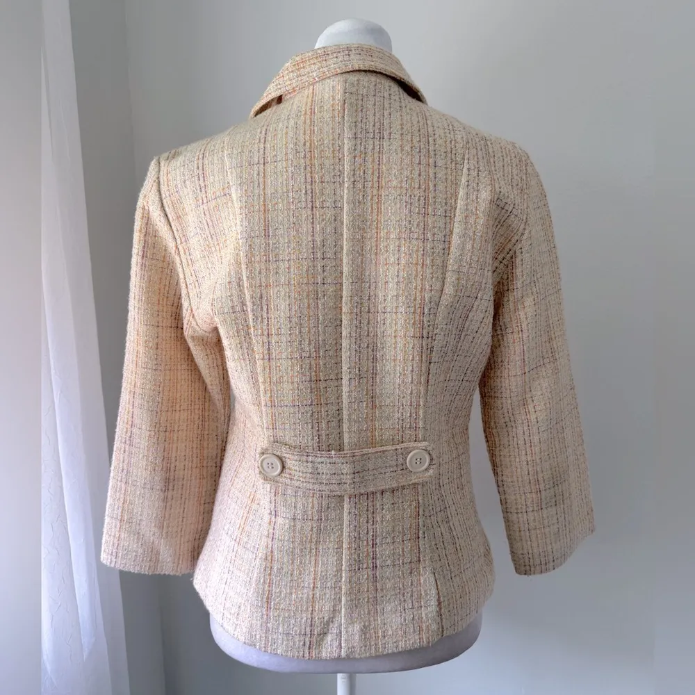 Vintage Y2K DMBM Cream Multicolor Flecked Tweed Single Breasted Blazer Yellow - Image 4