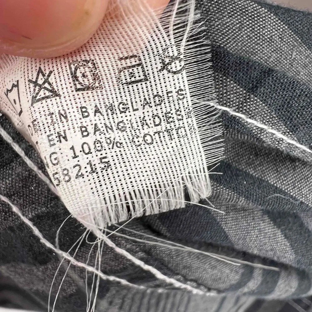 Peau De Loup x Wildfang Gray Black Striped Contrast Stitching Button Up Women XS - Image 6