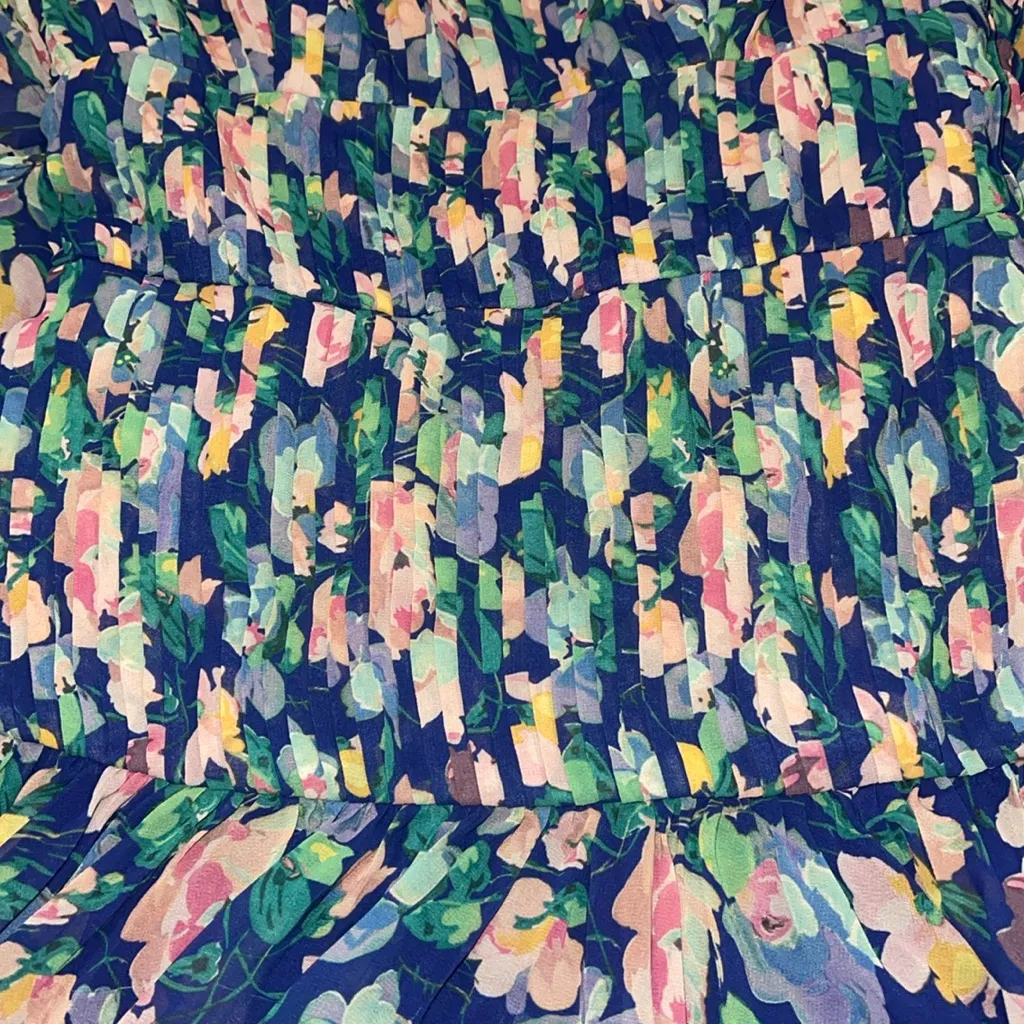 AMUR Women's Floral Tiered Pleated Viola Floral Midi Dress Blue Pink‎ Size 0 - Image 8