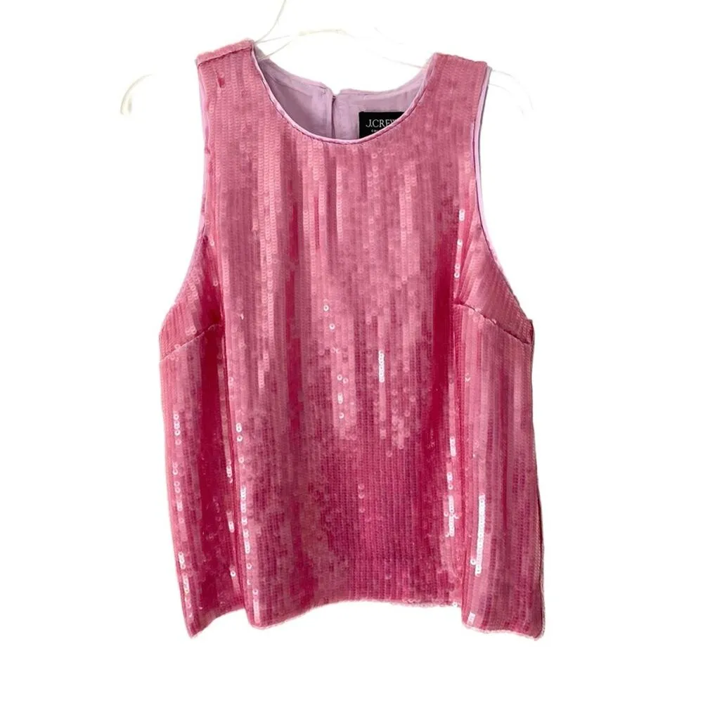 J. Crew Collection Pink Sequin Shell Blouse Lined size Large - Image 4