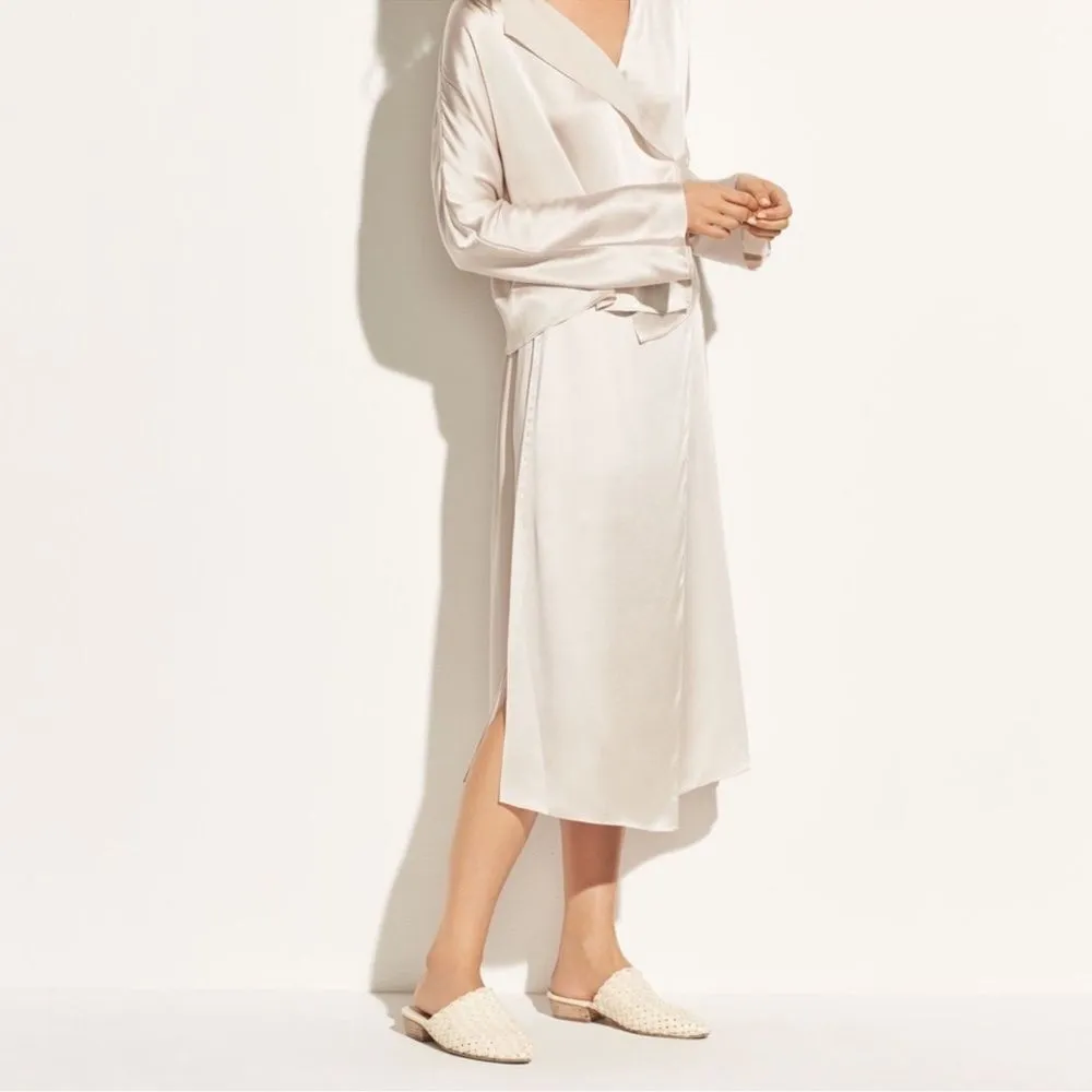 Vince Drape Panel Silk Midi Skirt in Sandstone Size M - Image 3