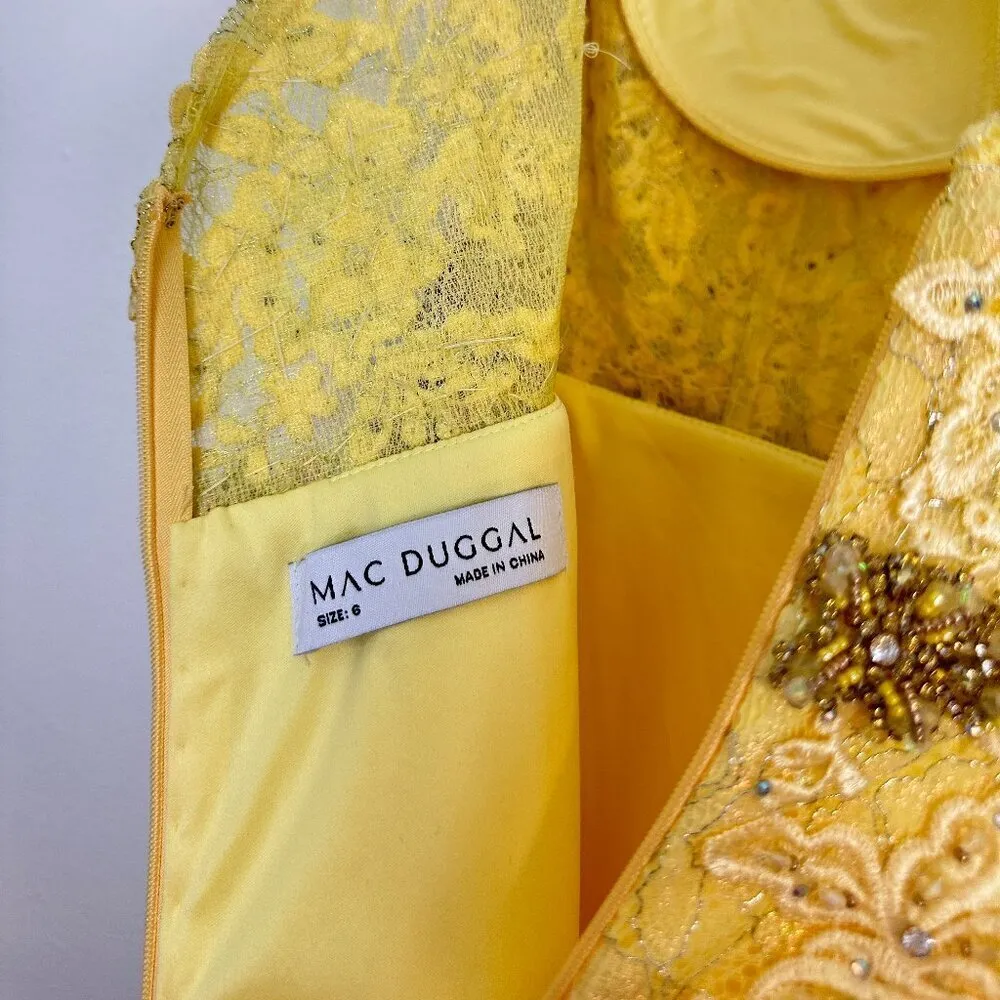 MAC DUGGAL Floral Appliqué Plunge Mermaid Gown in Lemon Size US 6 NWT - Image 11
