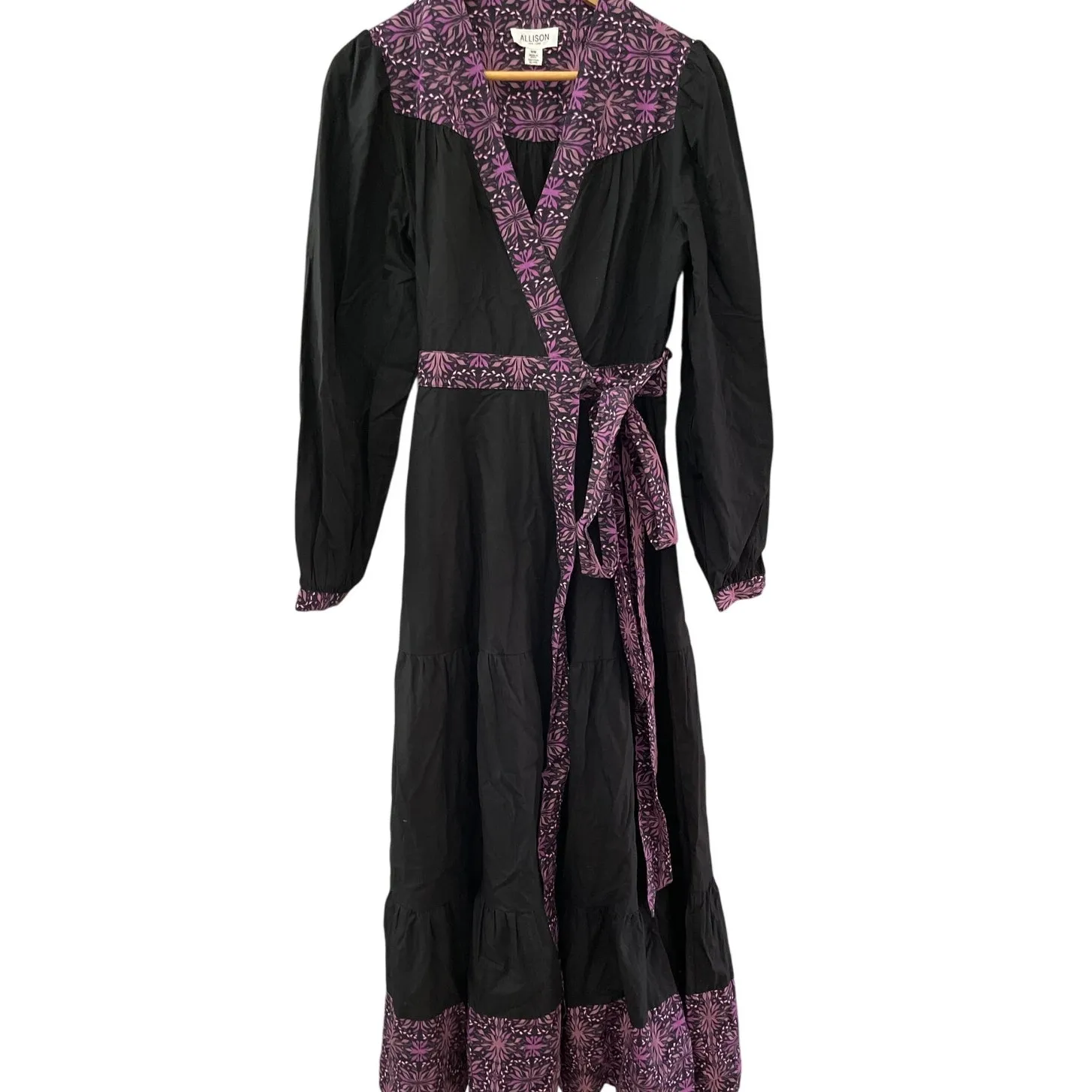 Allison New‎ York Madison Full Wrap Black & Purple Maxi Dress Size Medium - Image 5