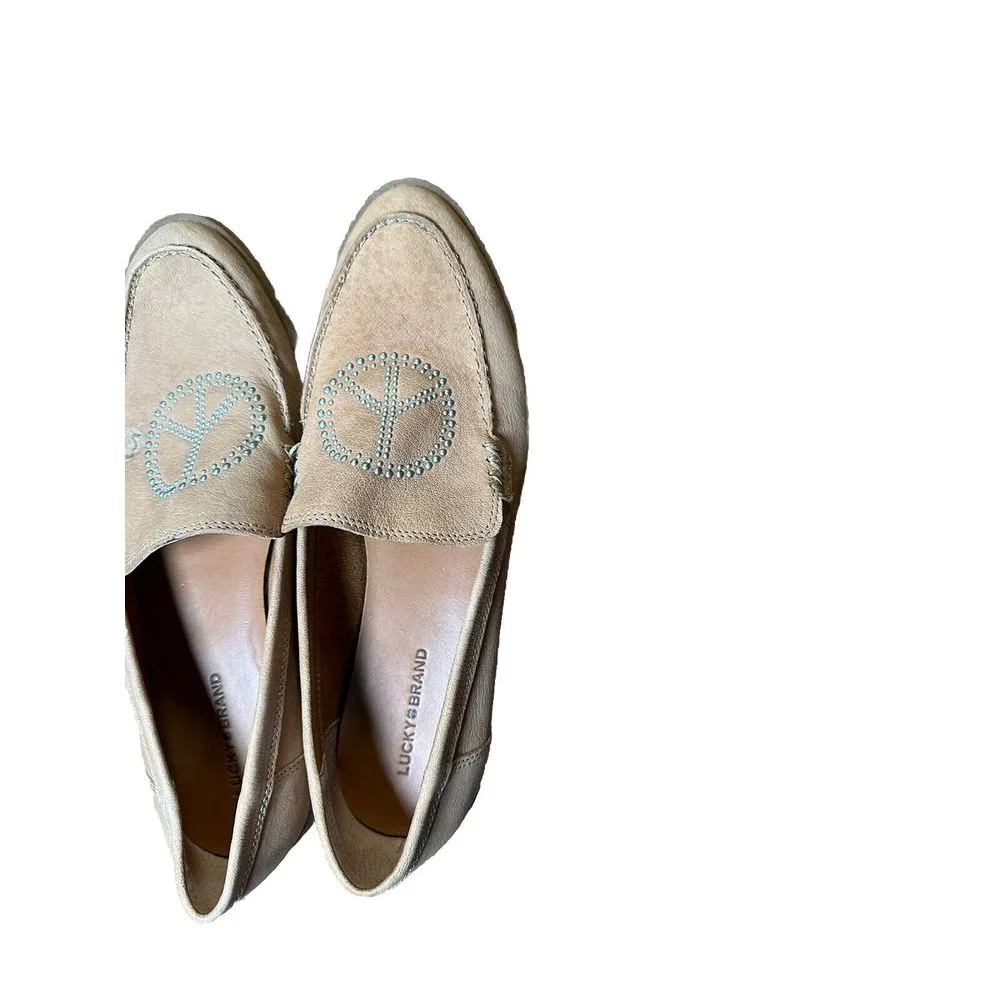 Lucky Brand Redmy Loafers Flats Womens 9.5M Tan Leather Studded‎ Peace Shoes - Image 3