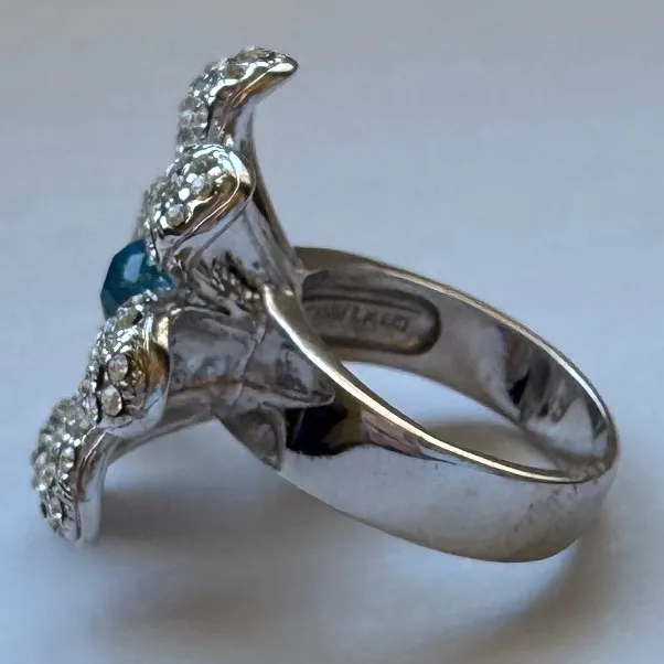 Vintage Nolan Miller Blue Stone Silver Tone Flower Petal Statement Ring Signed - Image 6