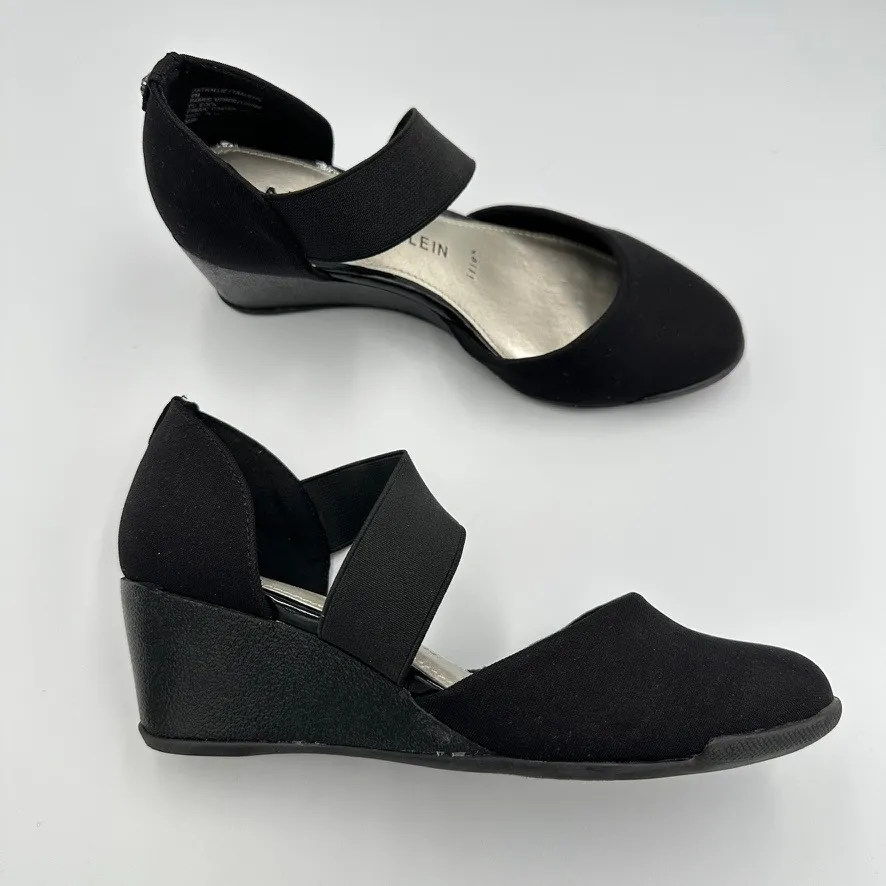 Anne Klein Womens Black Fabric Wedge Heels Elastic Straps Comfort Shoes Size 6M - Image 4