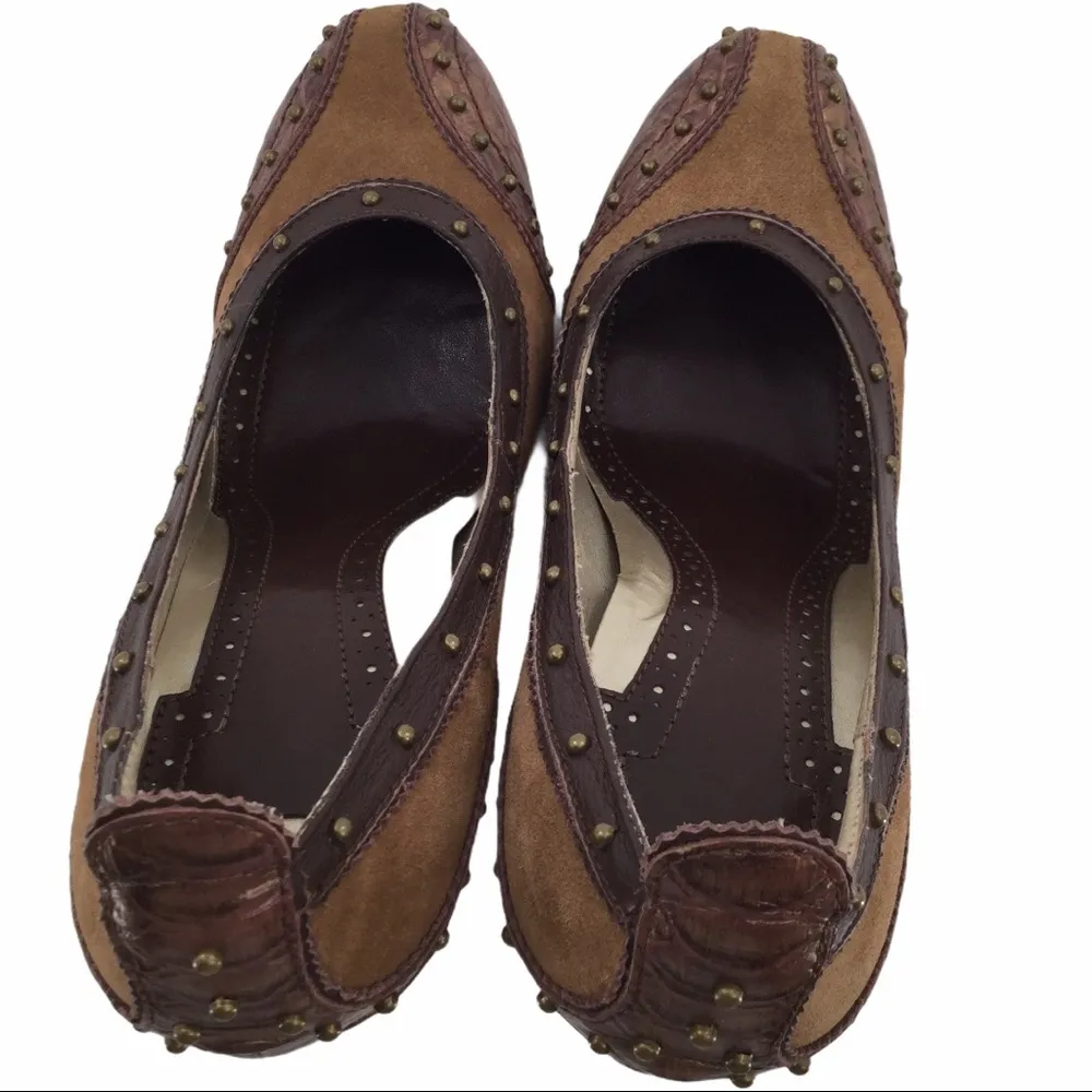 Sam Edelman Brown Suede and Snakeskin Leather studded Shoes - Image 8