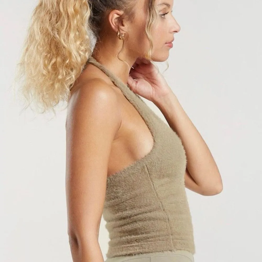 Gymshark WHITNEY SIMMONS EYELASH KNIT MIDI HALTER TOP cement brown size XS - Image 5