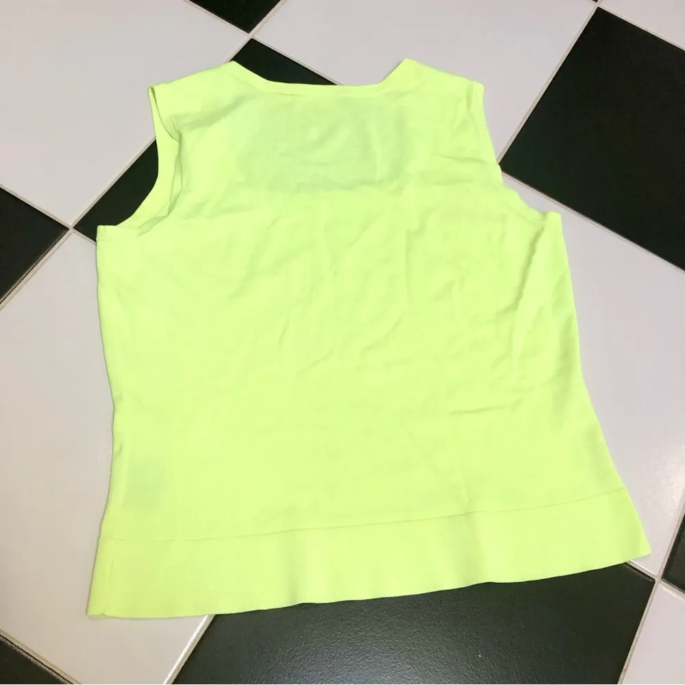 Vintage 90s Y2K  Neon Bright Yellow Sleeveless Blouse Scoop Neckline L - Image 6