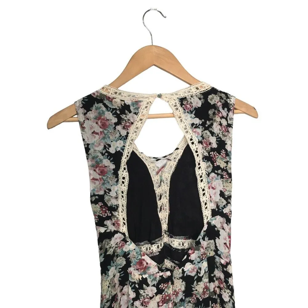 Lulus Dress Womens S Maxi Sun Will Shine Floral Print Sleeveless Lace Up Black - Image 7