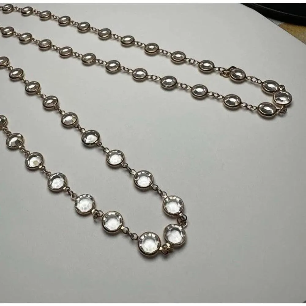 Swarovski Swan Signed - Clear Faceted Crystal Gold Tone Necklace 36 Inch - Image 3