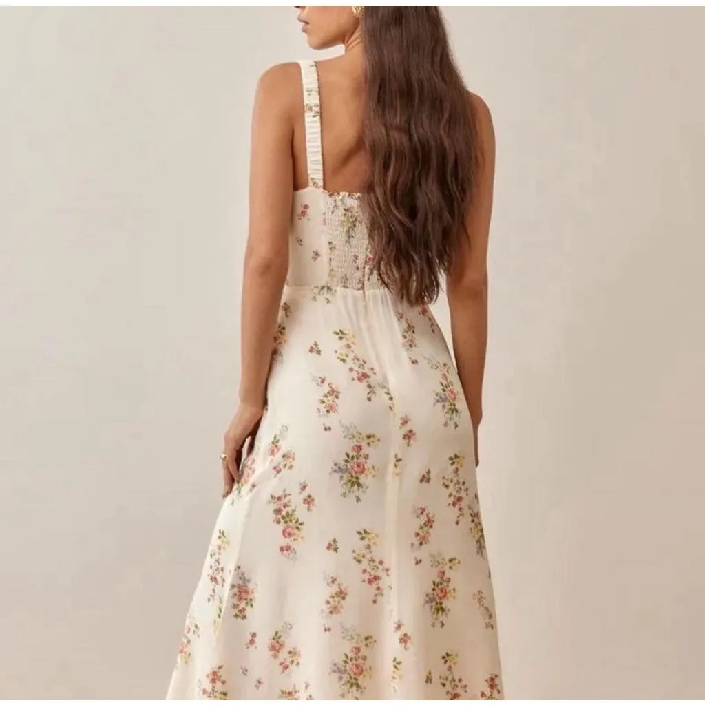 Reformation Camari Dress Size 4 Cream Perfume Floral Midi Dress Ditsy Cottage - Image 2