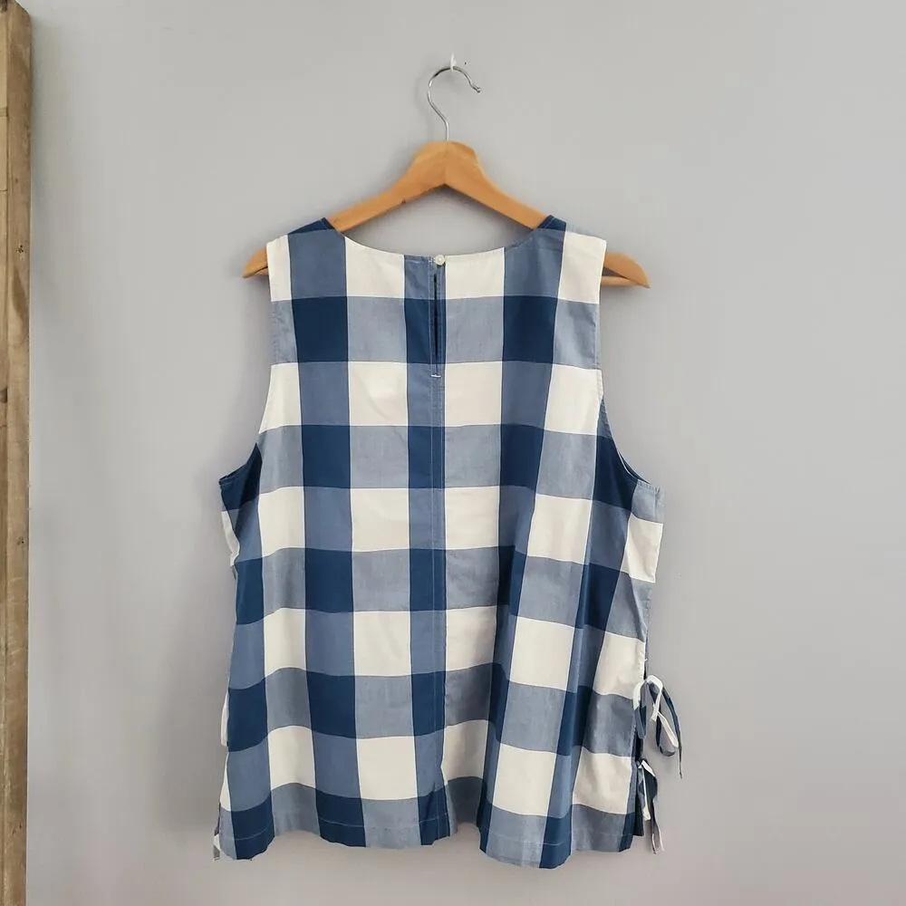 LOFT Gingham Blue White Checkered Side Tie Tank Size XL - Image 2