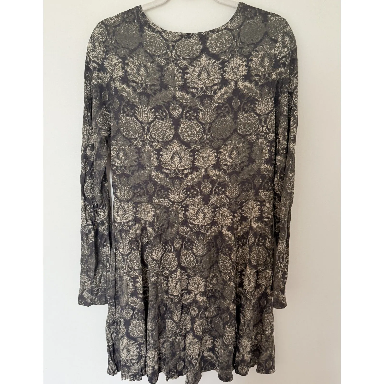 Peruvian Connection Brown Floral Button Front Long Sleeve Pima Modal Dress Sz M - Image 3