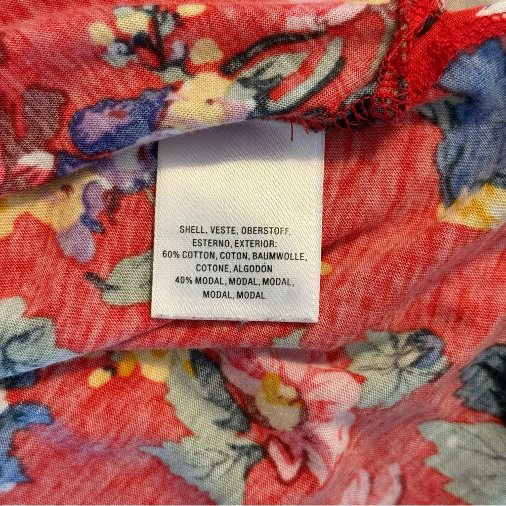 Maeve by Anthropologie Size S Clemente Red Floral Short Sleeve Tie-Neck Blouse - Image 9