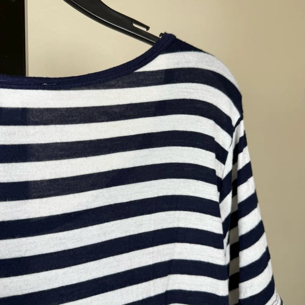Plus Size Striped Ruffle Navy White Nautical Cottagecore Feminine Eyelet Coastal - Image 9