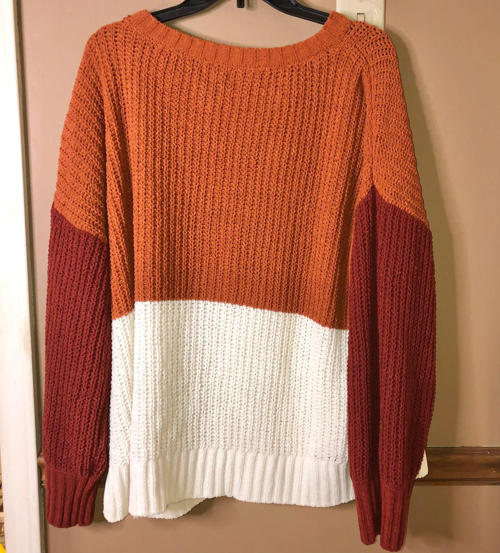 True Craft Junior’s Chenille Tunic Color Block Sweater Red Orange White XL - Image 3