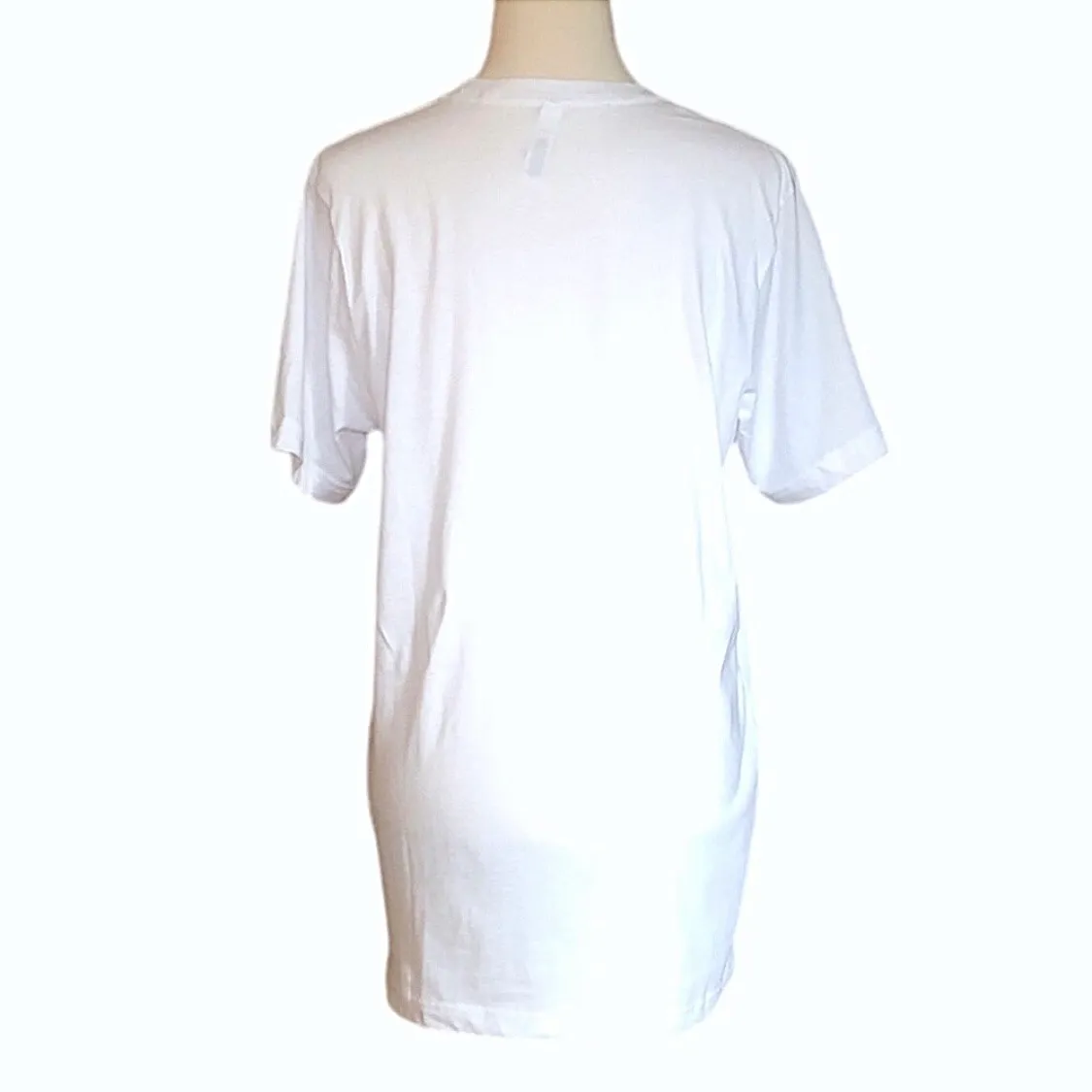 Disney Logo Unisex Short Sleeve Tee Custom Made Long White with Multicolored Logo 100% Cotton NWOT  •Size Medium - Image 3