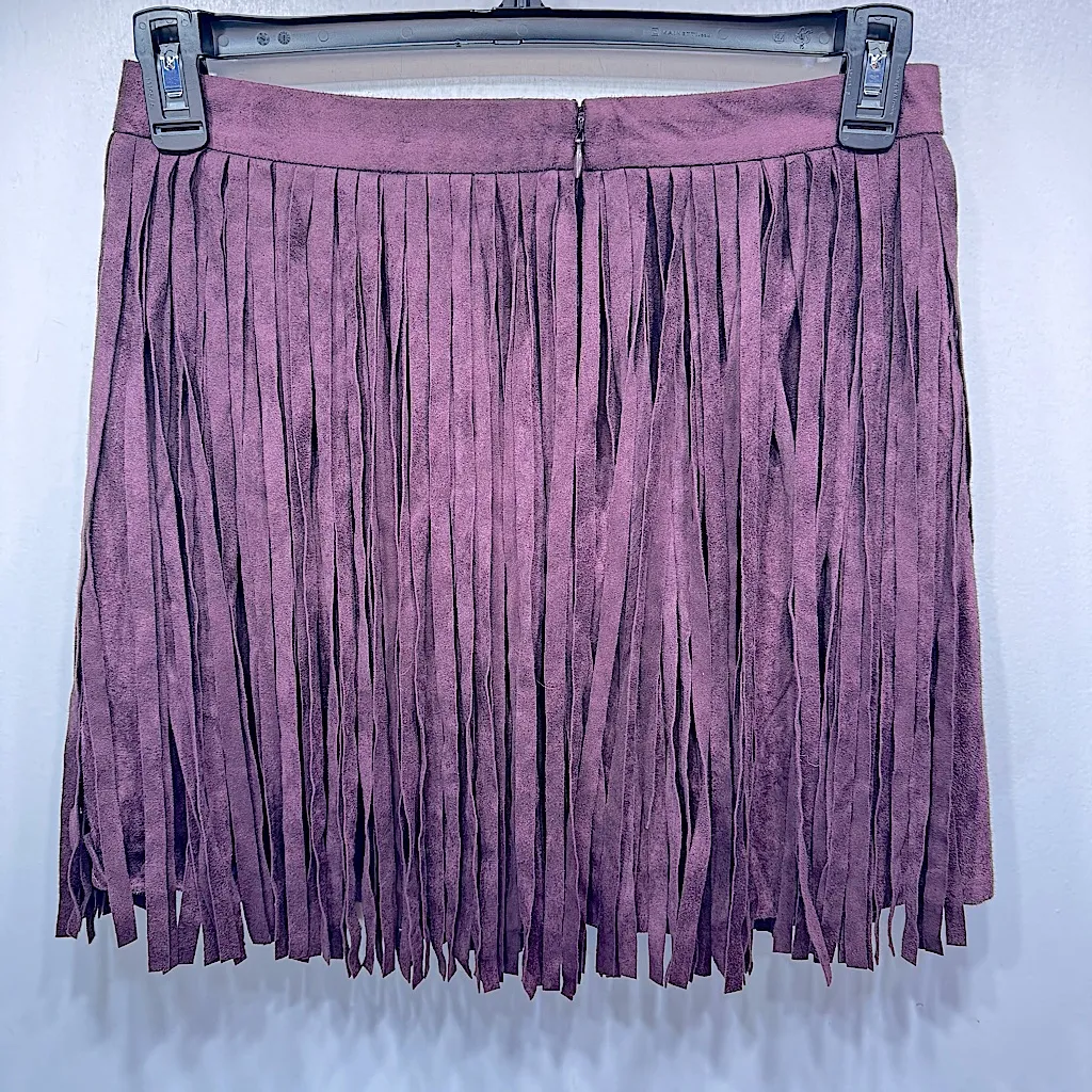 Burgundy Fringed Faux Suede Mini Skirt by BB Dakota Western Boho Coastal Cowgirl - Image 2