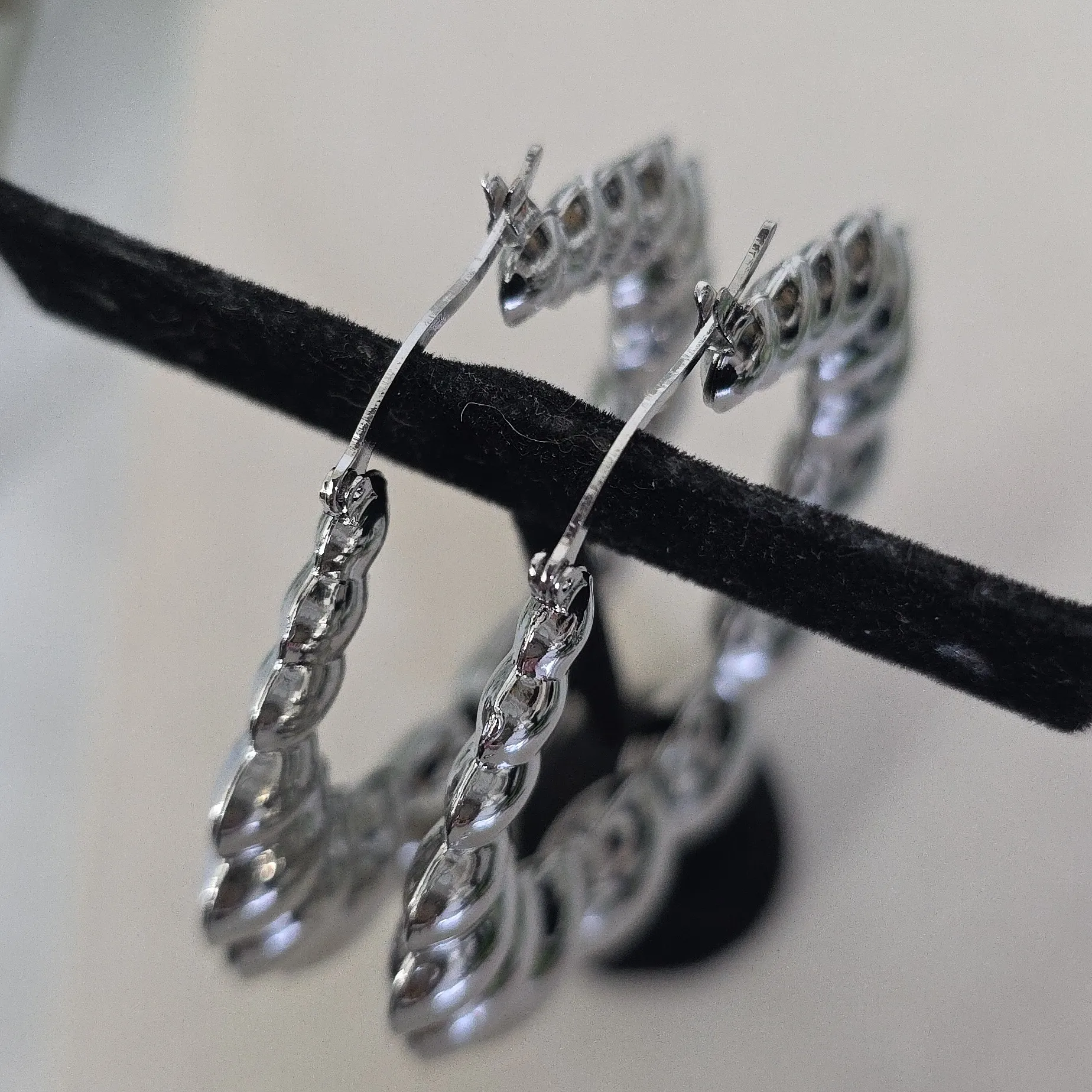 White Gold Filled Bubble Style Large Hoop Earrings Silver - Image 6